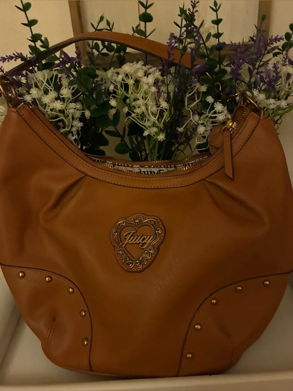 JUICY COUTURE Cognac Leather Hobo with Gold Accents.  NWOT